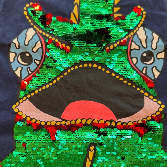 Boden Kids Navy Tee with Red and Green Sequin Creature - Picture 4 of 4